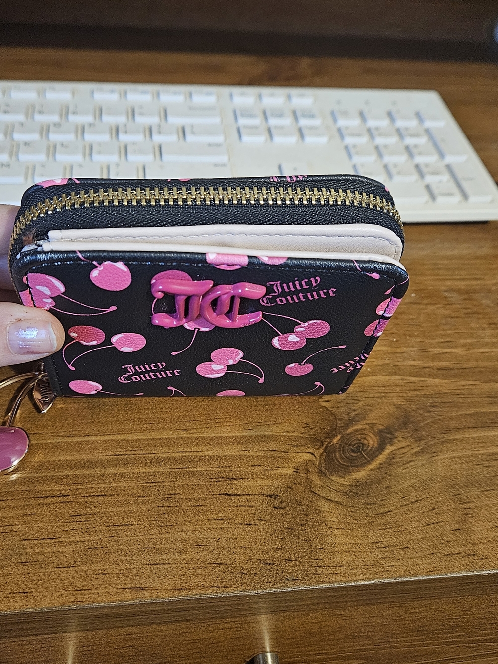 Juicy Couture Black & Pink Cherry Zip Wallet with Charm - Picture 8 of 8